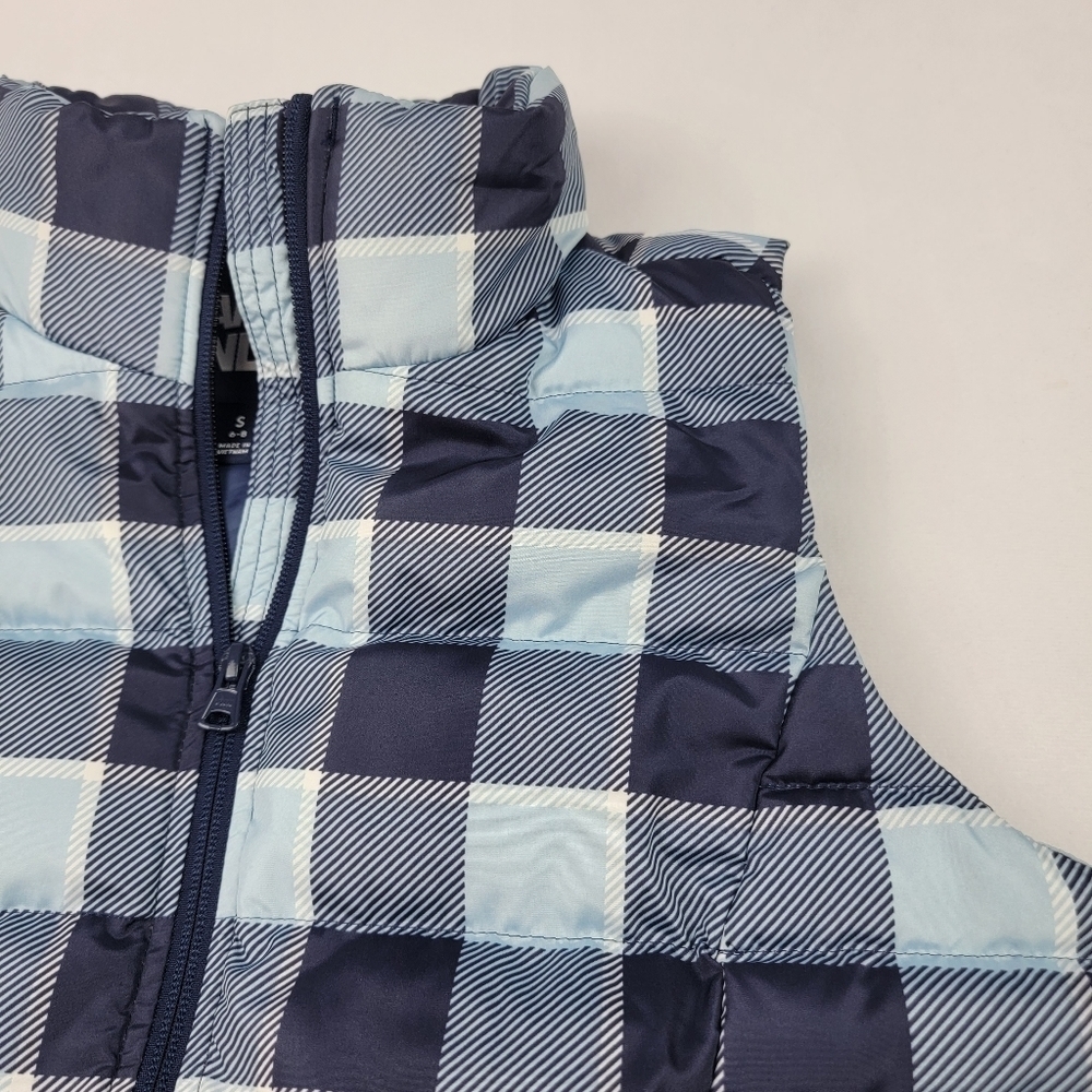 Lands' End blue plaid down filled puffer vest Bin - Picture 3 of 5